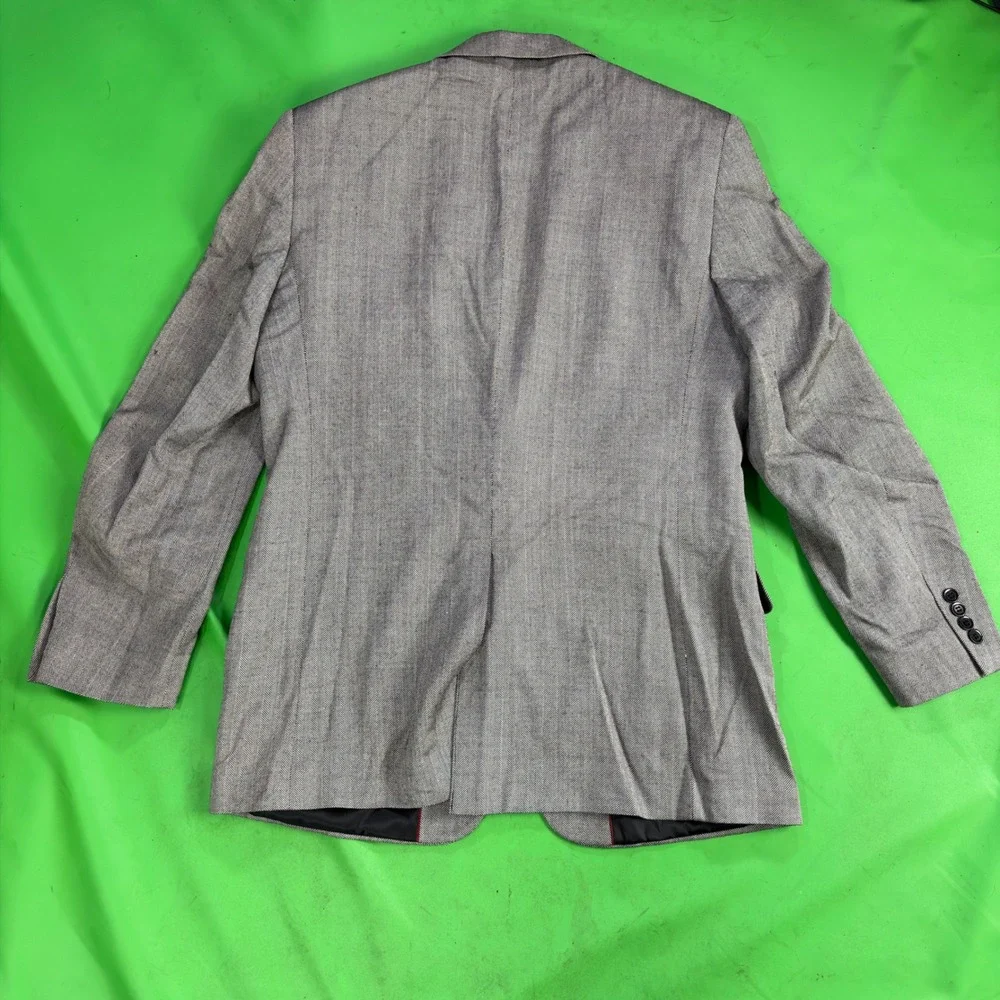 Andrew Fezza Blazer Mens 42L Grey Herringbone 100% Silk Two Button Sport Coat